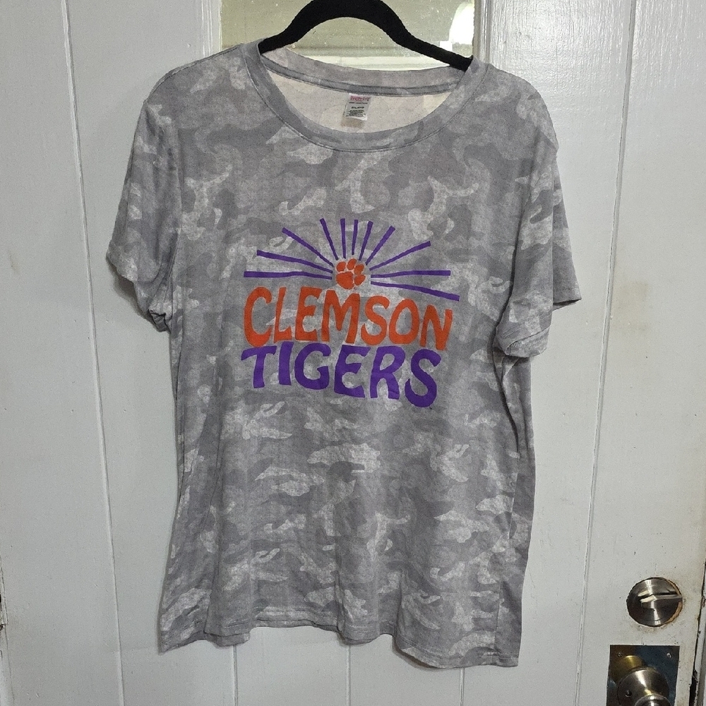 Sideline Apparel Womens Gray Camo Clemson Tigers T-Shirt‎ Official Comy 2XL EUC